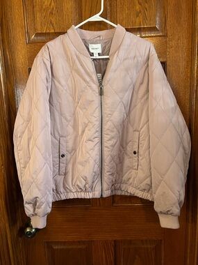 Nine West XXL Dusty Pink Quilted Bomber Jacket Front Zip NWT
